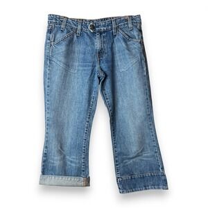 Y2K Levi's 503 Juniors 7 Cropped Flare Jeans Light Wash Button‎ Flap Pockets